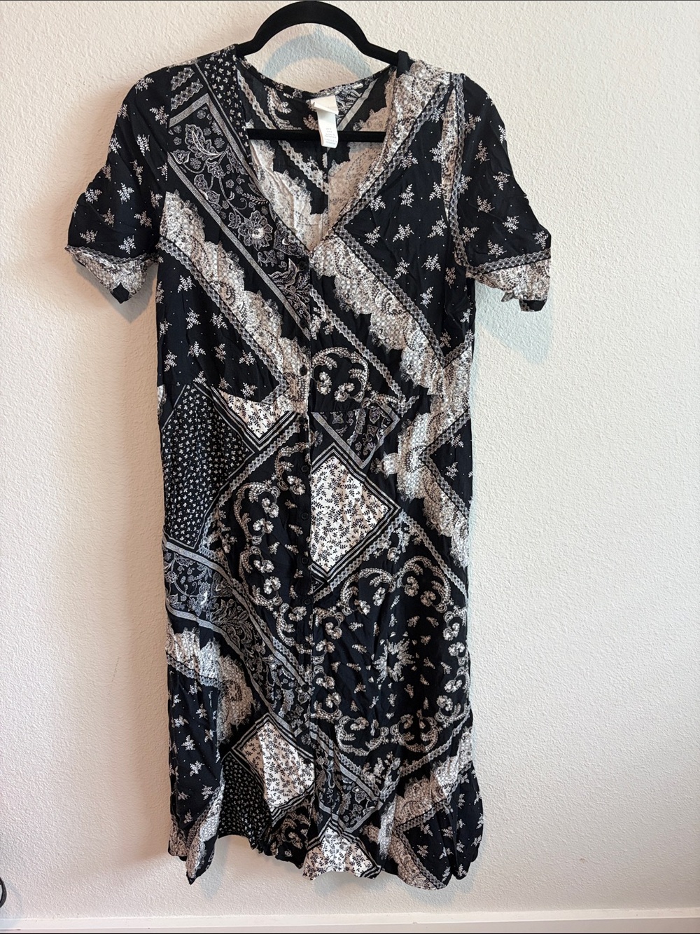 H&M Black & White Paisley Patchwork Midi Dress
